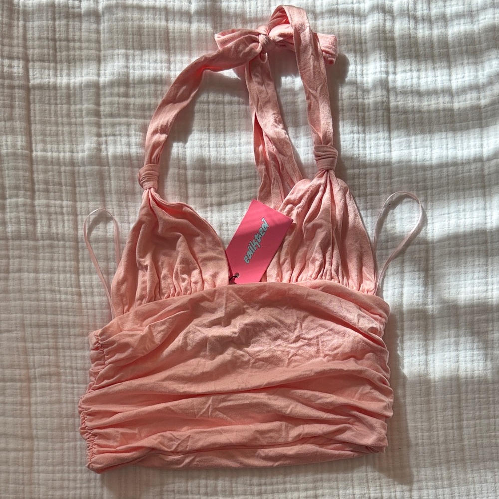 Edikted Light Pink Ruched Halter Top
